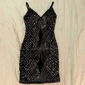 NWT Black & Silver Sequin Bodycon Dress - Haute Monde - Size Small